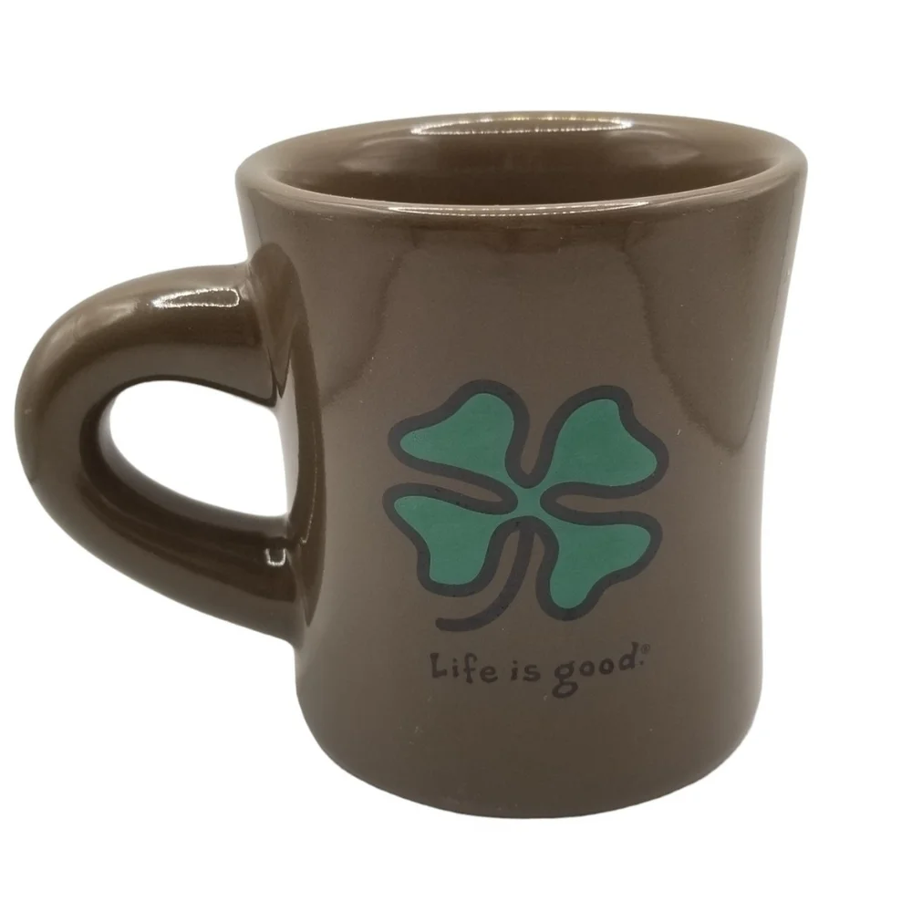 Life Is Good Brown Mug with Green Clover